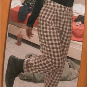 Motel rocks brown and white checkered trousers